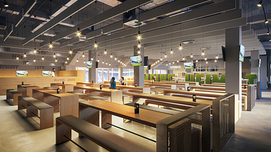 Interior visualization of a meeting area in the new Karlsruhe stadium