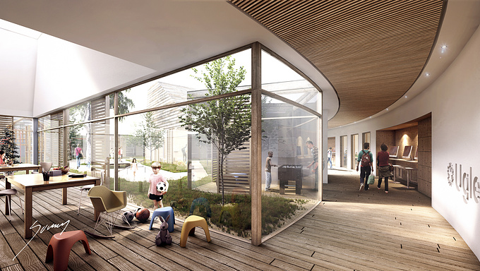 Rhino + 3ds max + vray + photoshop

Uglehuset is a competition proposal for a primary school in Denmark.

Design: White Arkitekter