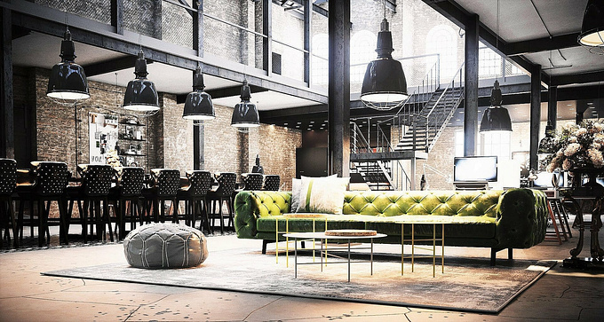 Line Creative - http://line-creative.uk/portfolio/sailmakers/
This particular scene is favourable due to its exaggerated exposure and lighting with the green shades working against the warm conservative brick and flooring.