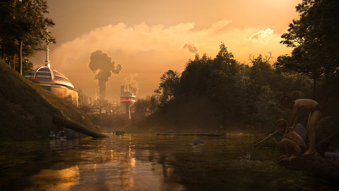 Power plants suck up the last life to charge the artificial environment in which People can live.
The image highlights the blend between the past - green nature full of life and the toxic industrial future, which fills and destroys it.. this could be their last catch..
[ Software used 3ds max | V-ray | Photoshop ]
