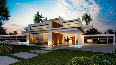 Sunset and an amazing exterior visualization