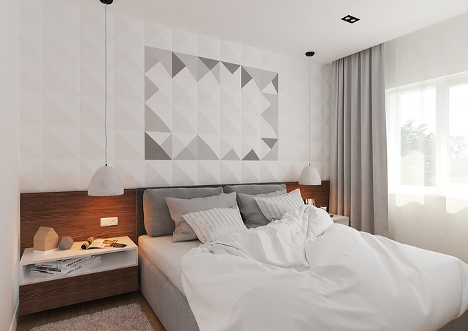 ART-FORM - http://www.art-form.lt
White, cozy, modern bedroom interior. Used plasterboard as an interior accent.