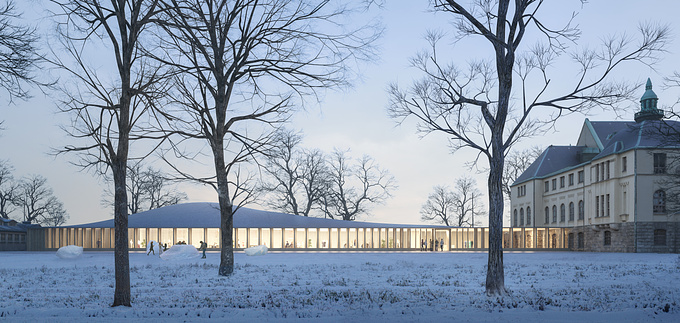 The wintry illustration depicts Tommila Architects' vision of the Finnish National Museum's annex. The design was submitted for a competition.   

