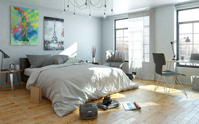 I created this bedroom interior scene during my spare time. I manage to get it a final touch up in Photoshop After been left aside for sometime. The scene was done in 3ds Max, rendered in V-ray and final edit in Photoshop.