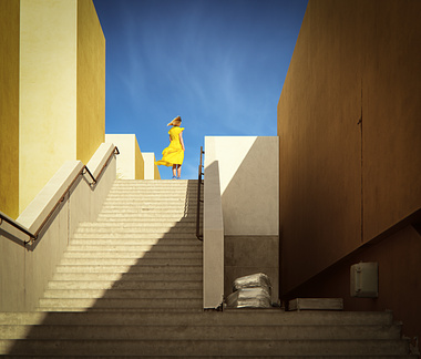 Solitude in Yellow amidst Brutalist Echoes