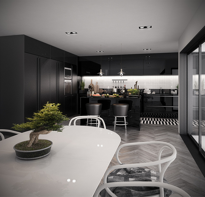 Modern kitchen project. The work was done with Autocad, Archicad, 3D Studio Max/Vray and Photoshop. 
3D artist: Romet Mets