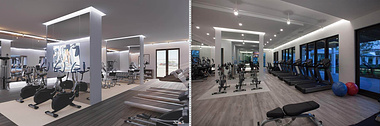 Fitness 3D Rendering (Left) and Gym Photo (Right)