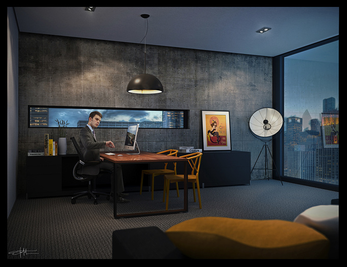 It seemed fitting posting this on a Friday afternoon...An executive office suite incorporating some of our furniture range. Trying to emulate city/dusk sky ambient light in mental ray.C & C welcome