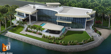3D Rendering waterfront luxury home.