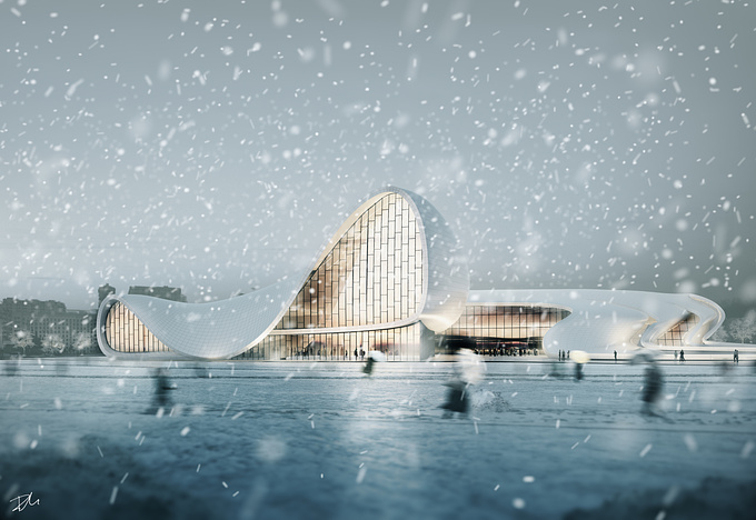 This visual wants to be a "winter" tribute to one of the best Zaha Hadid building, it has even been an occasion to test Corona rendering for exteriors.