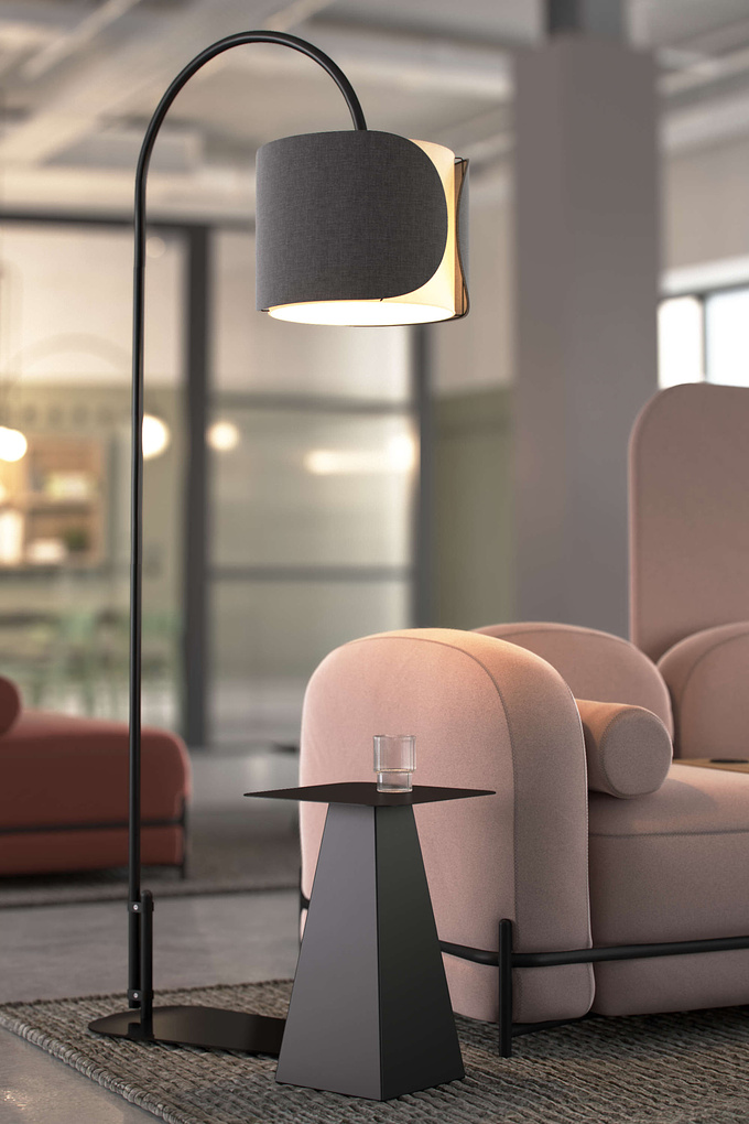 Modular lamp and sofa furnishings in an open planned office interior
