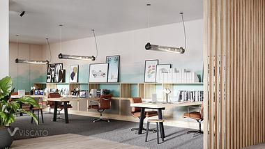 OFFICE INTERIOR WITH BRIGHT ACCENTS