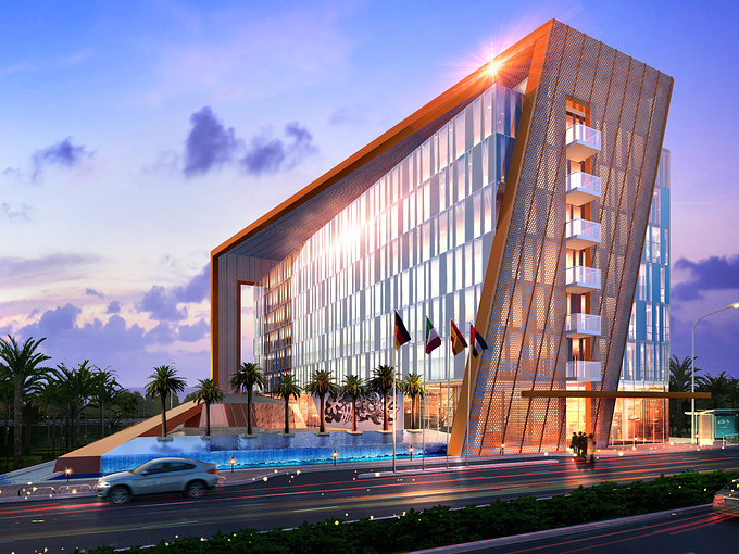 unicorn digital media, inc. - http://www.unicorn-digital.com
New Hotel design from a talanted Kuwait architect. 
Rendered by: http://www.unicorn-digital.com 
Software: 3Ds Max, V-ray, Photoshop, Auto CAD. 
Production time : October , 2014.
