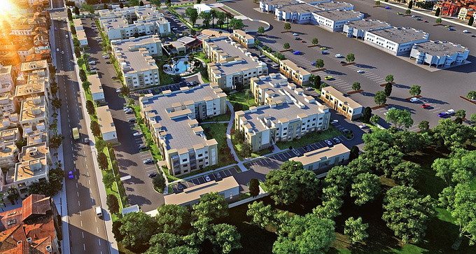 KCL-Solutions - http://www.kcl-solutions.com/3d-exterior-rendering.html
3D Residential Condo Appartment Arial View Design