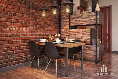 Eclectic living and dining room with the Redbrick
