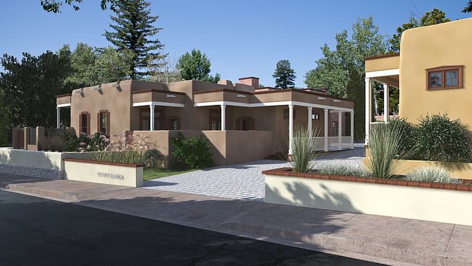 Go West Projects - http://www.gowestprojects.com
The challenging aspect of this project was to re-create the mood and style of the local vernacular, pueblo adobe style architecture. I can now appreciate the modeling simplicity of mid-century modern architecture.