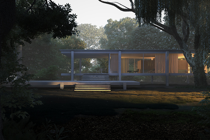 Following on from my previous upload of the Farnsworth House, this is the same scene at dusk