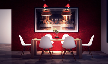 Red Dining Area