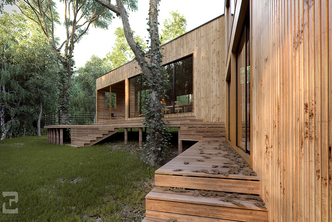 2G Studio, 2G Academy - http://www.2gs.co    &     www.2gacademy.com
This work inspired from House La Invernada designed by Felipe Montegu. I really like the wood styled house in the middle of the forest. All in here are using 3d model and HDRI for the lighting. Created using 3dsmax and vray 2.0. I use photoshop and after effect for post production. 

I will use this for my online course 2gacademy, you can visit my website www.2gacademy.com for further information for the courses.