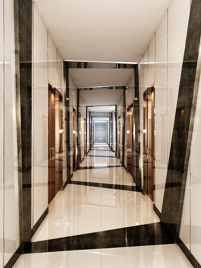 http://www.forever-3d.com
Corridor made of white glass & white stone floor
