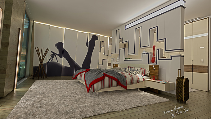 Interior design of a bedroom in residental house, in Croatia. Complete work was done in SketchUp and final render was VRay. No post production was taken of any kind with exception of adding a signature.