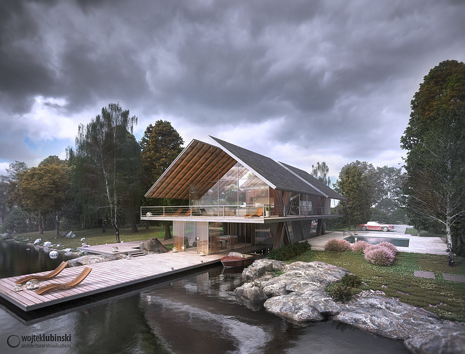 Visualisation of the house by the lake made with 3dsMAX and Vray