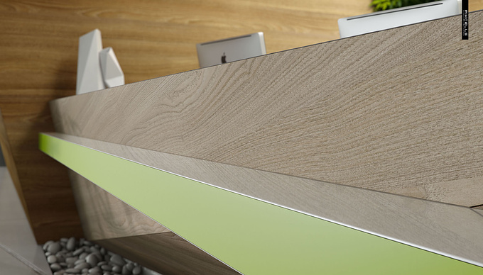 Pikcells Ltd - http://pikcells.com
Our client have launched a new range of wood decors called Natural Touch, which emulate the appearance of natural wood down to the grain patterns and texture. To show how versatile this material can be we designed and visualised these beautiful images to appeal to the clients design led consumer base. 

The lush planting contrasts with the hard industrial materials to create a sensuous, tactile environment which the natural touch wood panels fit gracefully into. 

All fixed furniture and sets were designed completely from scratch then brought to life by our talented CGI team. 

As ever the need to emulate reality is a necessity and the devil is in the detail here. The contemporary designs don't allow much room for decoration so fine details like rivets and split lines were employed throughout to make sure the images stand up to photography when printed and viewed at high resolution.

Design - Nick Smith / 
Modelling - Nick Smith / Mark Hunter / 
Materials / textures - Nick Smith / 
Lighting - Nick Smith / 
Compositing - Nick Smith / Matt Fell / Richard Benson /

More CGI kitchens, architecture, bedrooms, interiors http://pikcells.com/portfolio/natural-touch-2012-contemporary-cgi-office-restaurant-design