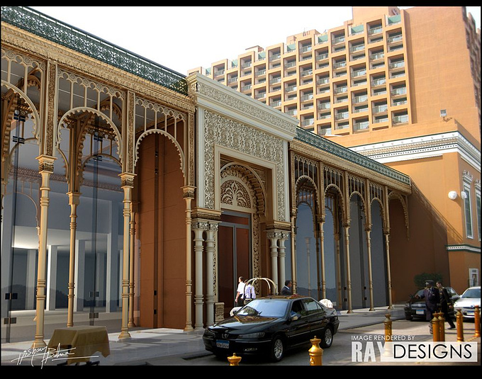 RAY DESIGNS - http://hisham@ray-designs.net
 RAY DESIGNS
 
 SM consultant
 3d max 2008,vray,photoshop

 

the cairo marriott entrance rennovation.design by SM consultant .modeled and rendered in 2 days, and camera matched with the original scene.render time 3 hrs for 3000 pixels res.