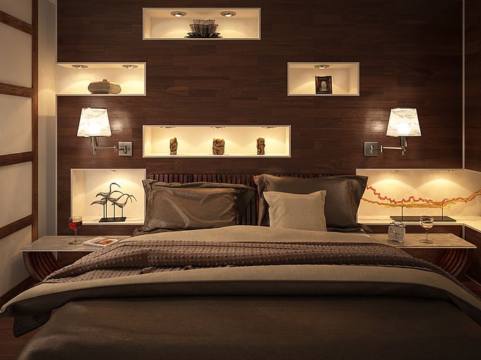 Bedroom interior rendered with 3D studio max and Vray