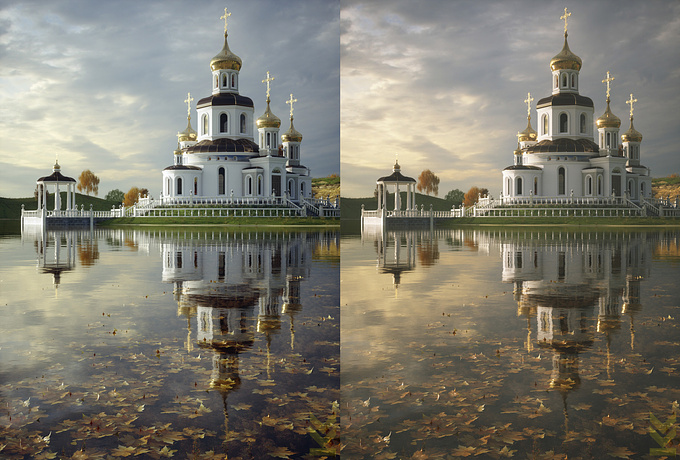 http://www.karpikov.com
Hi all!
this is my last work.
Render without any post work.. Ups.. only simple fog in PS, sorry =).
Just little church near the lake.
3ds max 2014 + Octane render 2.1
there are two variants of lens from Octane... I can not choose... may be you can help with it.
Which one is better Left or right?