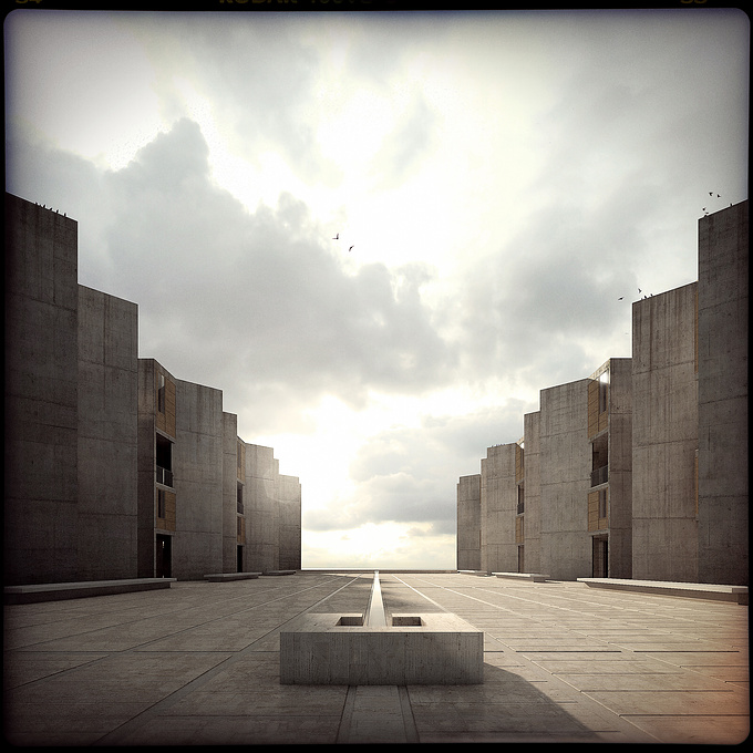 limited edition - personal - 
 limited edition - personal
 
 no
 cinema4d + photoshop

 

Salk Institute from architect Louis Kahn viewed from a medium-format camera. 
Check also the dusk view attached.