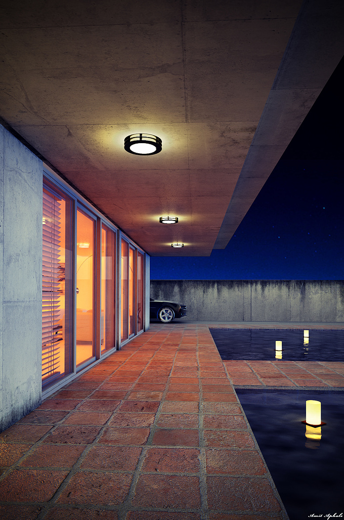Modeling to Postprocessing using 3ds Max, Vray & Photoshop, tried to create night light effect.