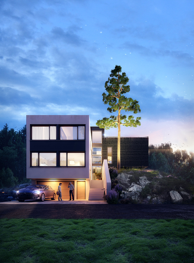 Visualization of 3 storey residential building, located in Norway.
