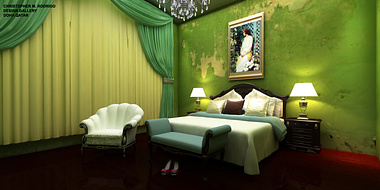 Green warm semi classical bedroom