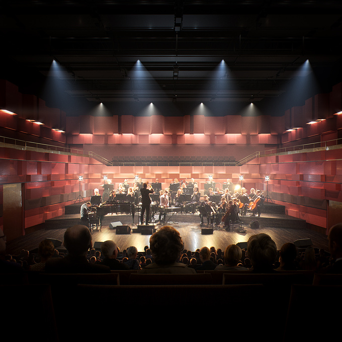 Tenjin Visual - http://www.tenjin.se
The main concert hall in the new Royal Academy of Music in Stockholm, Sweden. Visualized in full action.

Client: Akademiska Hus, AIX
Location: Stockholm, Östermalm