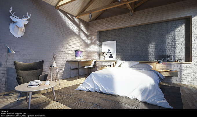 Loft Interior 
This is a Personal project I've worked on during my free time, I used 3dsMax, Vray, Lightroom and Photoshop. 
The lighting of the scene is a V-Ray Dome light with an HDRI, linked with a V-Ray Sunlight to get shadows. I used Photoshop for the first post-production session , adding render elements to improve reflections , contrasts ,brightness, and Different blending modes. Final Post-Production used Lightroom.
Hope you enjoy!