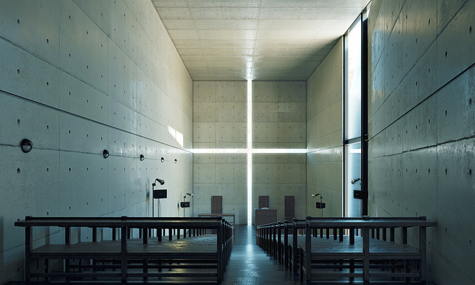 http://www.coroflot.com/jackieteh
Building: Church of the Light
Architects: Tadao Ando
Location: Ibaraki, Osaka, Japan

3ds max, vray, photoshop