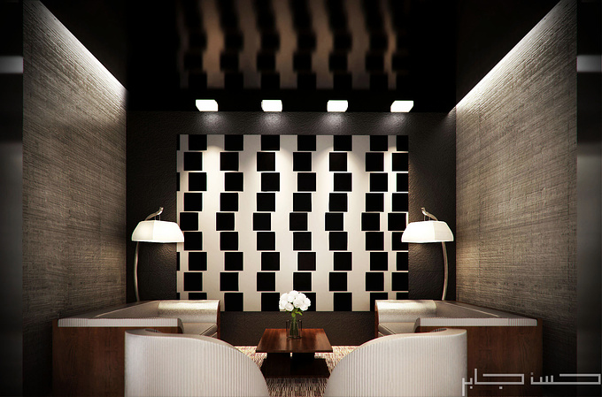  - http://www.behance.net/Hassan_jaber
an Armani style Cigar lounge design proposal made for a project in iraq .  Used 3d max 2010+vray sp:1.5. + Photoshop..  C&C are always welcomed.