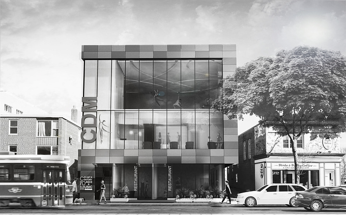 Credit for the design of the building is to go to C& Partners.  The rendering was completed by myself.