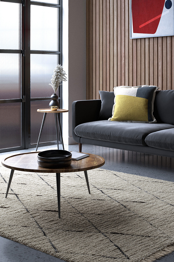 A fully CGI interior styled in house to suit our client's design concept and furnishings. The scene was crafted by our artists using 3DSMax and ZBrush, taking great care to reproduce each furniture product as accurately as possible. Custom textures and fabrics were created and even the rug is CGI, created with hair and fur modifiers which allow it to be brushed and styled for greater realism. Colour accuracy adjustments and tweaks in Adobe Photoshop and Fusion Studio 16.

More CGI - https://www.pikcells.com/gallery