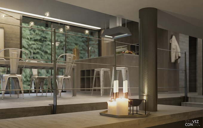 Vizcon3d - http://www.vizcon.be
The goal for this project was to study dusk - evening scenes with artificial interior and exterior lightning, and to create the "Perfect" mood.
The exterior lightning was done with several Hdri, to find just the right mood.