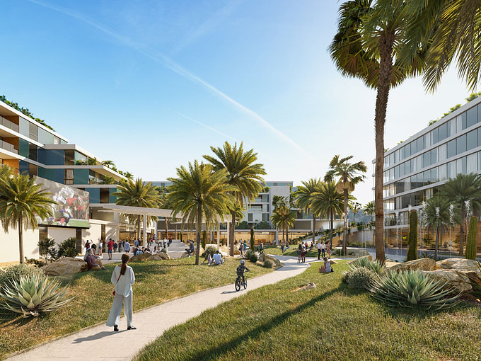 A visual of new prefab building complex in California. A mixed-use building with residential, retails and hotel

We also collaborate in the whole design!