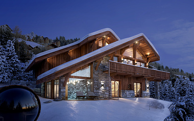 3D Chalet by Night Render