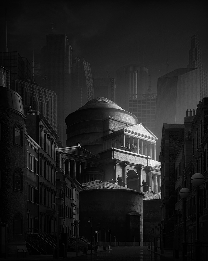 droquis - http://https://www.instagram.com/droquis/
A quick little sketch, made in a little under 3 hours, not counting render time.  I've had the general idea and composition for this image in my head for a while now, and finally got around to making it.  Quickly mocked up the composition using pieces from 6 different Kitbash3d kits, rendered it with FStorm, and then applied the heavy grade and look in Photoshop.