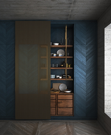 Alpine lodge kitchen - mesh door cupboard