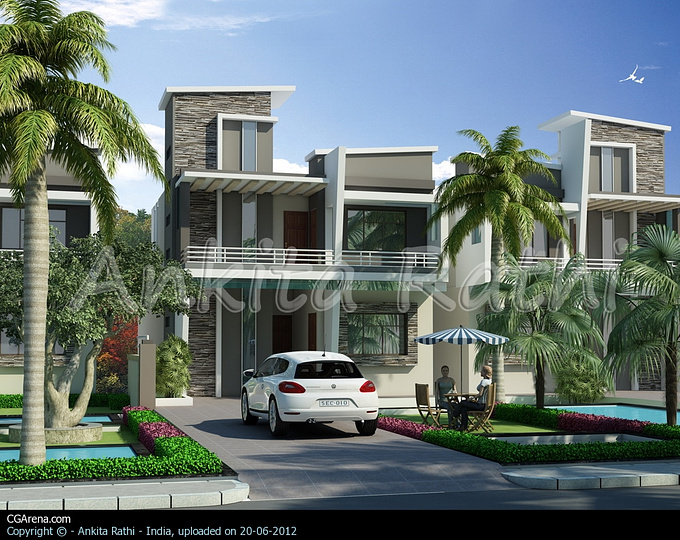3d residential Bungalow made in 3ds max and rendered in Vray.