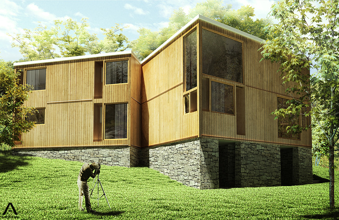 Fisher House by Louis Kahn. Done in 3d max, v-ray and photoshop.