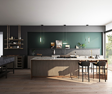 Modern Kitchen, Green Wall
