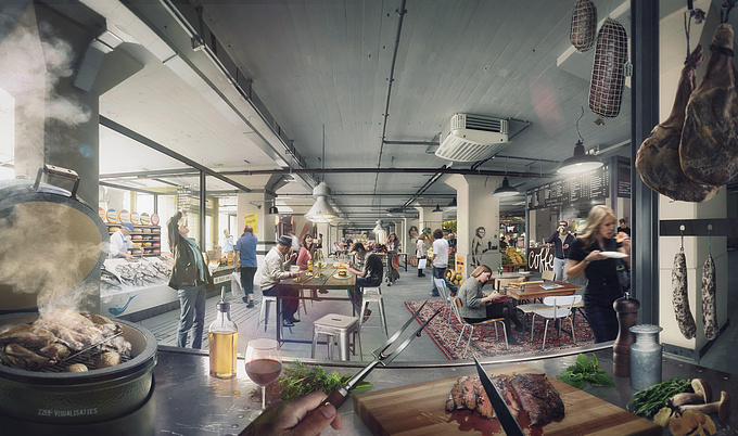 ZZef - http://www.zzef.nl
Visual we made for a new foodmarket in an old industrial building. The look and feel of the image needed to be industrial and eclectic. Most of the work is done in Photoshop with a little bit of 3D.