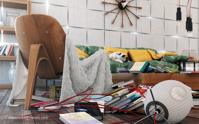 hi guys....
this just my simple idea to make a messy room.
software : 3d max, MD, vray, PS
feel free to give me comments and critics.
thanks.